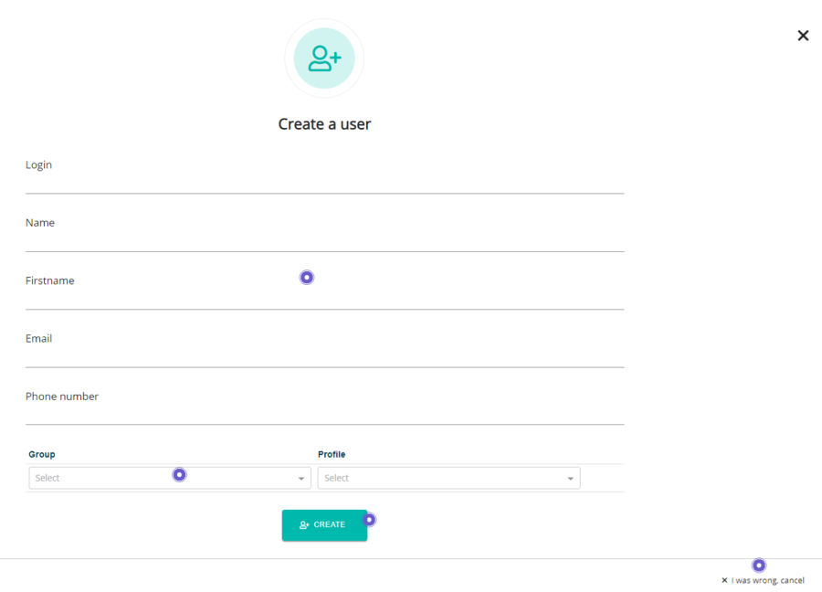 clickable image : create user form